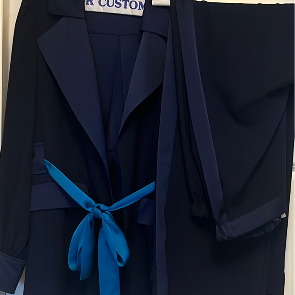Diane Von Furstenberg Navy Blue Pantsuit with Teal Accents